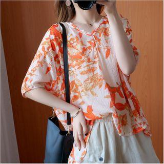 Floral Short-sleeve Linen Top