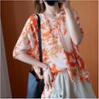 Floral Short-sleeve Linen Top