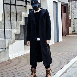 Long Buttoned Hooded Coat