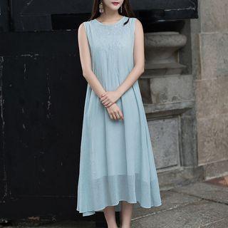 Sleeveless Embroidered Midi Chiffon Dress