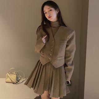 Set: Plaid Blazer + Mini Pleated Skirt