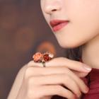 Flower & Butterfly Gemstone Ring Red & Tangerine - One Size