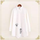 Cat Embroidered Long Shirt