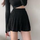 Plain High Waist Pleated Miniskirt