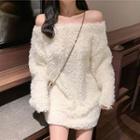 Off-shoulder Loose-fit Fleece Top