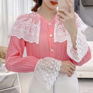 Lace Panel Faux Pearl Blouse