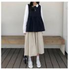 Long-sleeve Shirt / Vest / Midi A-line Skirt