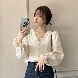 Lace-trim Ruffled-sleeve Shirt