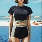 Short-sleeve Contrast Trim Tankini