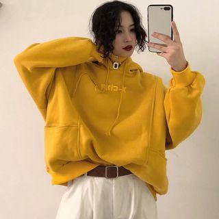 Letter Embroidered Half-zip Hoodie