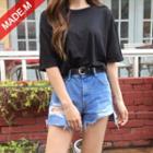 Elbow-sleeve Colored Boxy-fit T-shirt