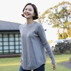 Ribbed-trim Round-hem Knit Top