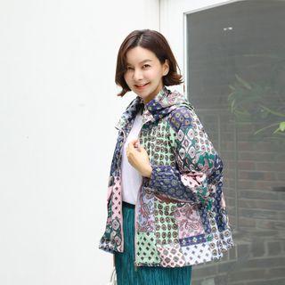 Hooded Patterned Jacket Pink - One Size