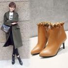 Ruffle Trim High Heel Ankle Boots