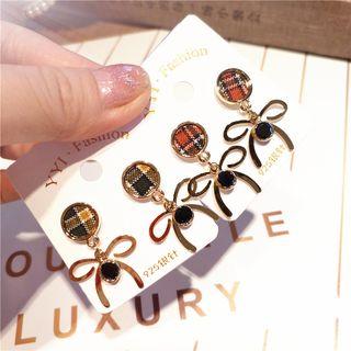 Plaid & Bow Dangle Earring