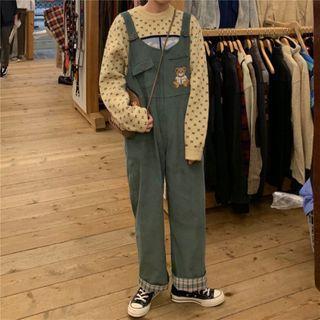 Print Sweater / Corduroy Jumper Pants