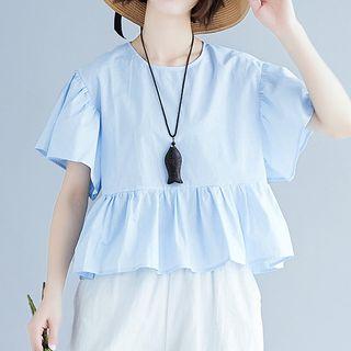 Crew-neck Short-sleeve Peplum Top