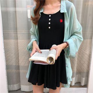 Heart Embroidered Sleeveless A-line Dress / Long-sleeve Shirt