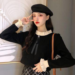 Two-tone Frill Trim Knit Top