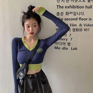 Lettering Cropped Rib Knit Top As Shown In Figure - One Size