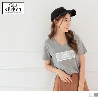 Cutout Short-sleeve Printed Top