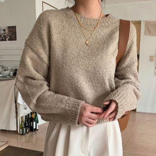 Drop-shoulder Cropped Boucl  Knit Top