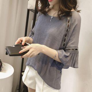 Flared Elbow-sleeve Chiffon Top