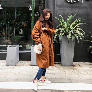 Plain Mock Neck Long Padded Jacket