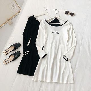Contrast Trim Lettering Round Neck T-shirt Dress