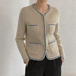 Contrast-trim Multi-pocket Cardigan