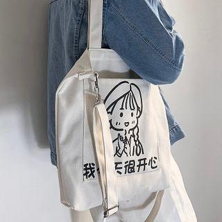 Cartoon Print Canvas Crossbody Tote Bag