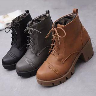 Chunky-heel Platform Lace-up Ankle Boots