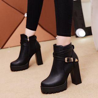 Buckled Platform Chunky-heel Ankle Boots