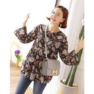 Tie-neck Floral Pattern Flare Top