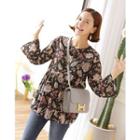 Tie-neck Floral Pattern Flare Top