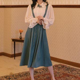 Set : Peter Pan Collar Shirt + High-waist Jumper Skirt