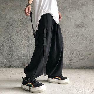 Drawstring Hem Buckled Straight-cut Pants
