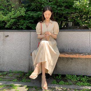 Collared Long Wrap Dress