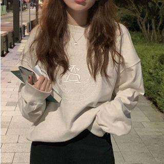 Long-sleeve Embroidered Sweatshirt Light Gray - One Size
