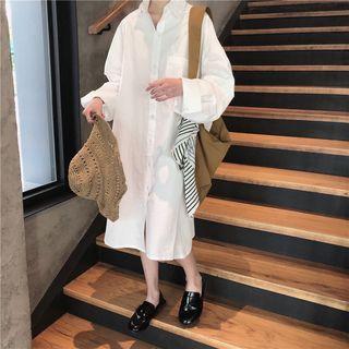 Slit-side Plain Front Pocket Shirtdress