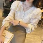 Puff-sleeve Lace Collar Blouse Almond - One Size