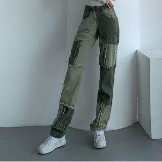 Patchwork Straight Leg Jeans / Belt / Set