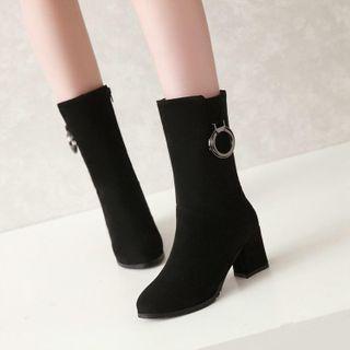 Block Heel Ring-accent Mid-calf Boots