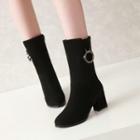 Block Heel Ring-accent Mid-calf Boots