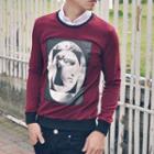 Mock Two-piece Printed Long Sleeve Top