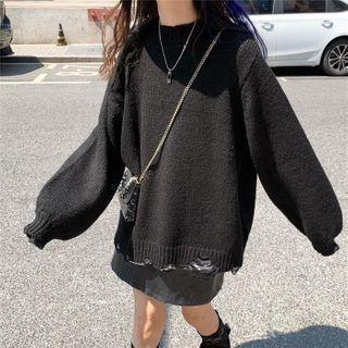 Puff-sleeve Ripped Sweater