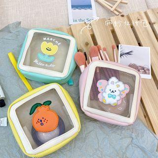 Embroidered Animal Mesh Panel Makeup Pouch