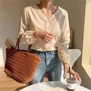 V-neck Crochet-lace Trim Blouse