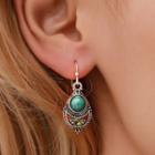 Retro Turquoise Bead Dangle Earring 01 - 11443 - 1 Pair - Silver - One Size