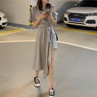 Asymmetric Hem Midi Short-sleeve T-shirt Dress